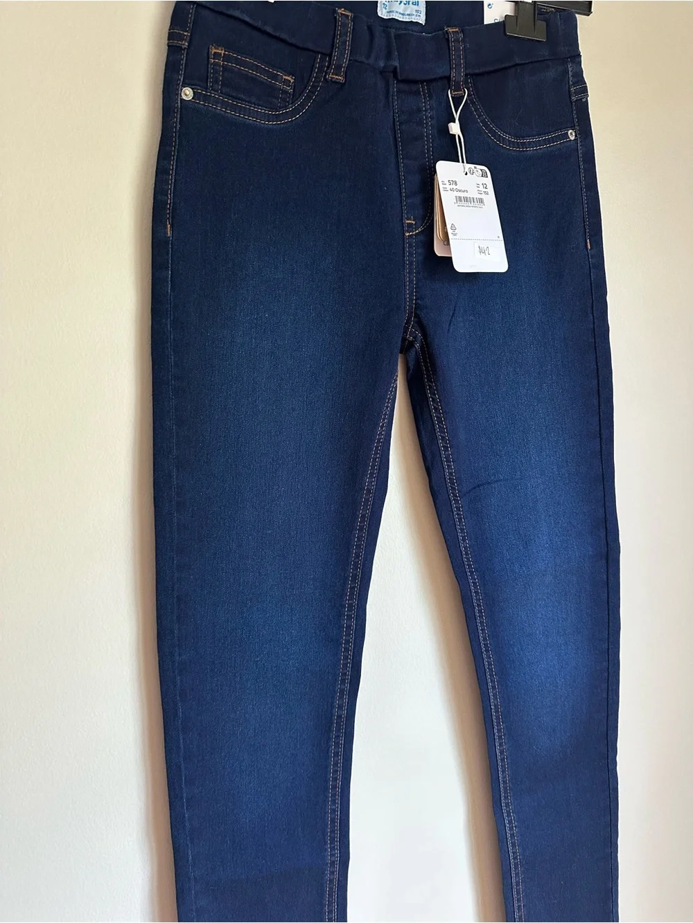 NEW Mayoral Girls Dark Denim Skinny Jean Elastic Waist Size 12 Pull On